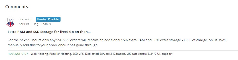 hostworld:英国KVM VPS,免费送15%内存和30%空间,1Gbps端口、不限流量,512MB内存,月付2.99英镑 hostworld:英国KVM VPS,免费送15%内存和30%空间,1Gbps端口、不限流量,512MB内存,月付2.99英镑