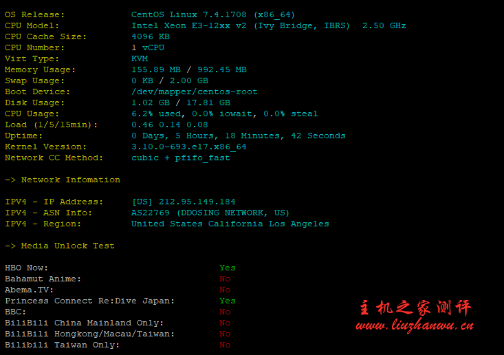 #真实测评#桔子数据：洛杉矶 CN2 GIA 1核/1G/20G硬盘/100M带宽/CN2 GIA/首月24元，测评数据