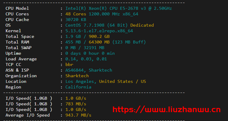 Sharktech:$129/月/2*E5-2678v3/64GB内存/1TB NVMe硬盘/不限流量/1Gbps-10Gbps带宽/DDOS/洛杉矶机房简单测评