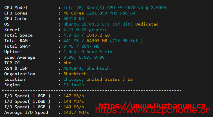 sharktech:简单测评芝加哥机房1Gbps带宽不限流量服务器
