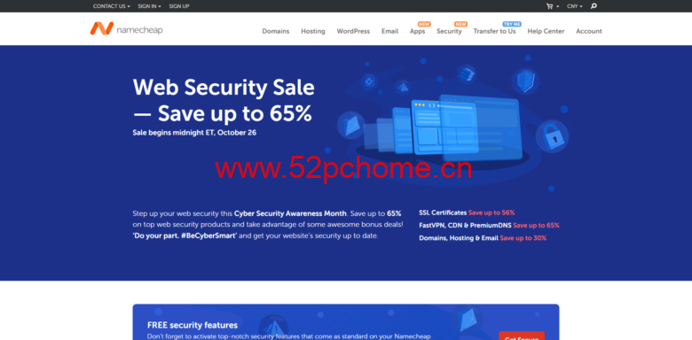 namecheap：网络安全销售，SSL 证书、高级dns等，最高优惠65%-吾爱主机之家